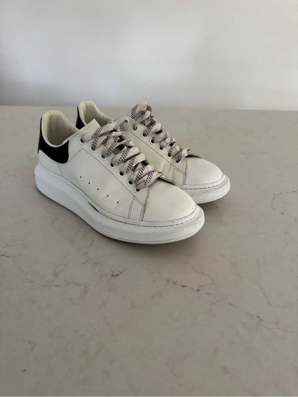 Alexander McQueen White Leather Sneakers with Black Heel